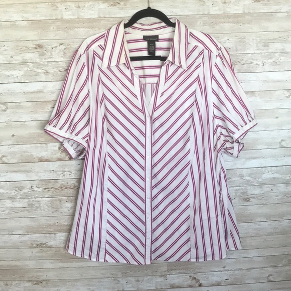 Lane Bryant White w/ Black/Pink Stripes Top 26/28 - Picture 1 of 6